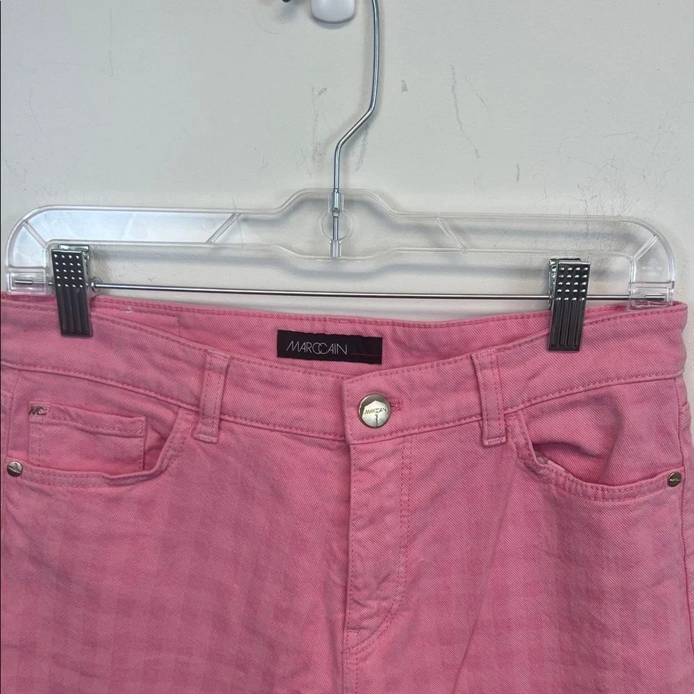 Marc Cain Colorful Chic Gingham Pink Checkered Jeans with eyelash hem US Size 6
